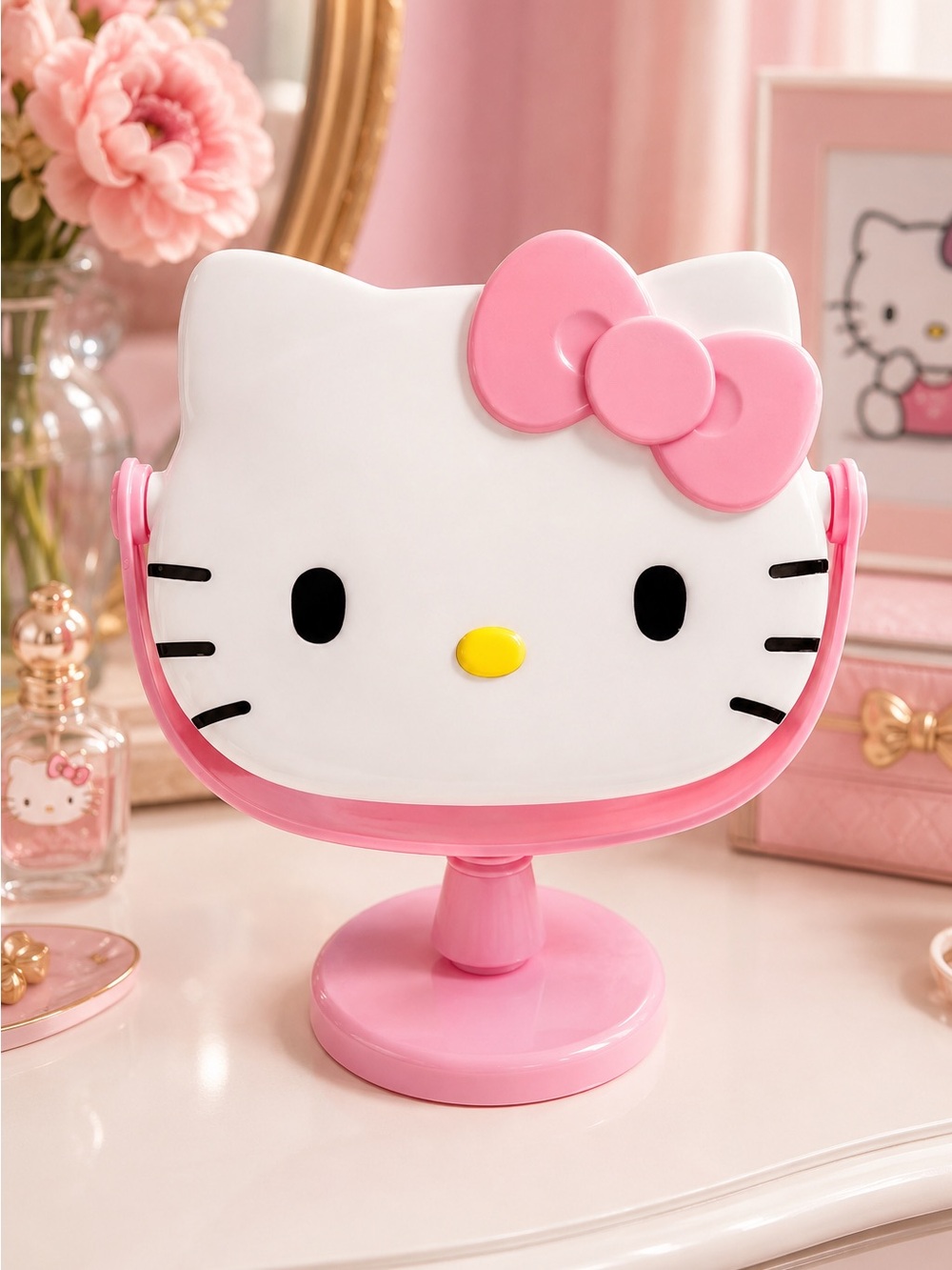 Hello Kitty Pink Bow Vanity Tabletop Mirror Kawaii Decor NWT